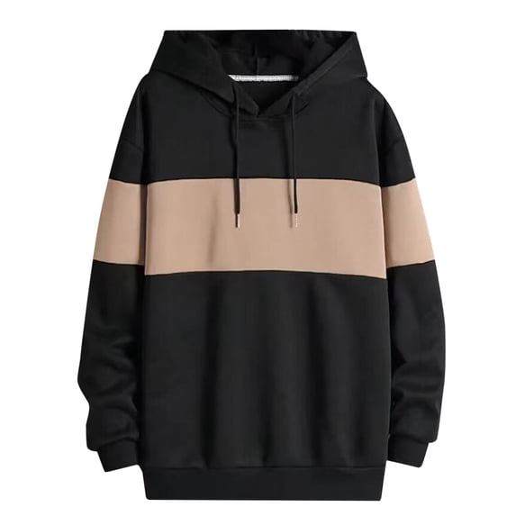 JTieacloth Drawstring Sweatshirts Patchwork Color Hoodie Single Fleece Hoodie Long Sleeved Hoodie For Men Yellow