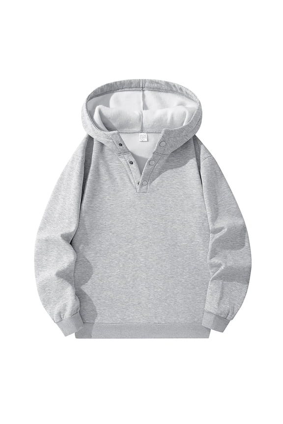 Drawstring Zip Sweatshirts Men's Fleece Hoodie Winter Warm Pullover Casual Solid Color Zip Up Sweatshirt With Half Chest Button Long Sleeve Comfortable Streetwear Gray