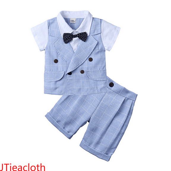 JTieacloth Fall Winter Outfits Sets 3pcs Baby Boys Infant Toddler Wedding Outfits Suit Shirt Shorts Bow Tie Set,Sizes 3-4 Years(Blue)