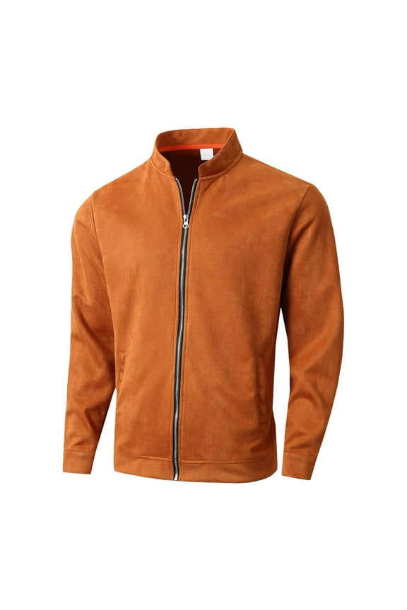 Lined Hooded Coat Men's Leather Baseball Jacket Vintage Suede Orange