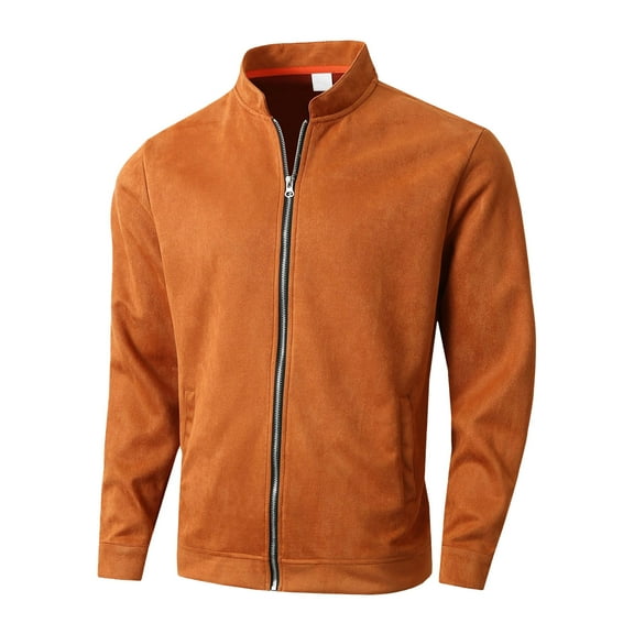 JTieacloth Fleece Lined Hooded Coat Men's Leather Baseball Jacket Vintage Suede Orange