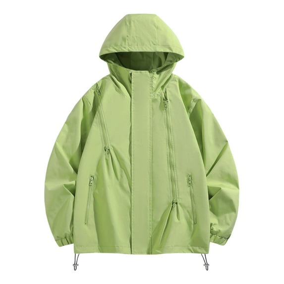 JTieacloth Lined Hooded Jacket Male Pockets Solid Color Outdoor Windproof Windbreaker Jacket Sports Coat Green