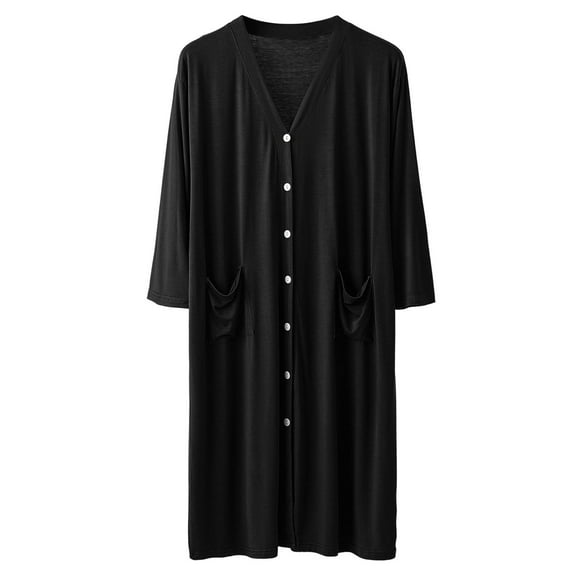 JTieacloth Fleece Mens Bathrobe Men's Sleeping Robe Cardigan Loose Pajamas Bathrobe Nightgown Casual Style Draped Loungewear Black