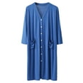 thumbnail image 1 of JTieacloth Mens Bathrobe Men's Sleeping Robe Cardigan Loose Pajamas Bathrobe Nightgown Casual Style Draped Loungewear Blue, 1 of 3