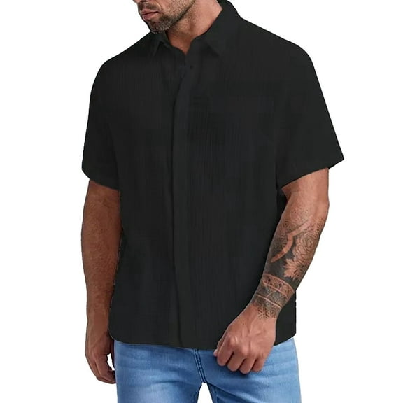 JTieacloth Formal Shirt Business Mens Casual Button Down Shirts Short Sleeve Summer Cuban Wedding Shirt Hawaii Vacation Beach Shirts Black