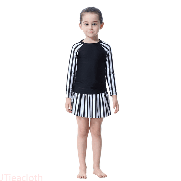 JTieacloth Full Coverage Swimwear For Girls Long Sleeve Swim With Skirt Rash Guard Swim,Sizes 6-7 Years