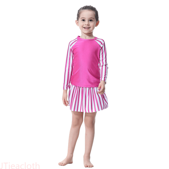 JTieacloth Full Coverage Swimwear For Girls Long Sleeve Swim With Skirt Rash Guard Swim,Sizes 8-9 Years