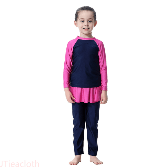 JTieacloth Full Coverage Swimwear For Girls Long Sleeve UPF 50 Sun Rash Guard And Swim Shorts,Sizes 10-11 Years