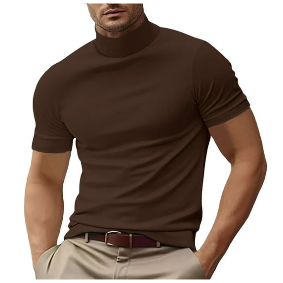 JTieacloth Full T Shirts for Men Men's Turtleneck T Shirts Short Sleeve Pullover Undershirt Slim Fit Top