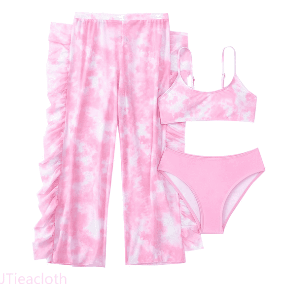 JTieacloth Girls 3 Pieces Bikini Bathing Suit With Rash Guard Pants Swimwear Cover Up Sets,Sizes 9-10 Years