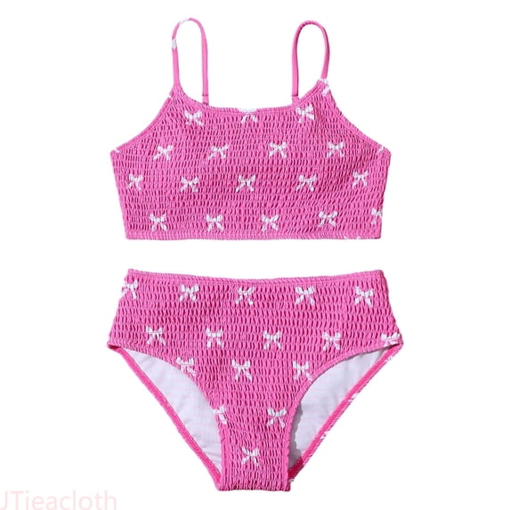 JTieacloth Girls Bikini 2 Piece Swimsuit Set Girls Floral Print Swimwear Two Piece Cute Ruffle Bikini For Beach Pool Summer Swim,Pink,10-11 Years