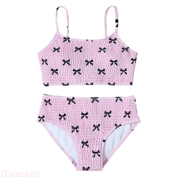 JTieacloth Girls Bikini 2 Piece Swimsuit Set Girls Floral Print Swimwear Two Piece Cute Ruffle Bikini For Beach Pool Summer Swim,Pink,12-13 Years