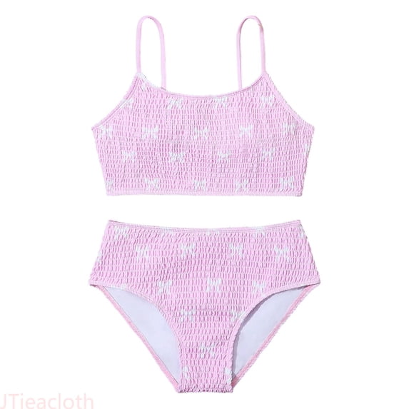 JTieacloth Girls Bikini 2 Piece Swimsuit Set Girls Floral Print Swimwear Two Piece Cute Ruffle Bikini For Beach Pool Summer Swim,Pink,8-9 Years