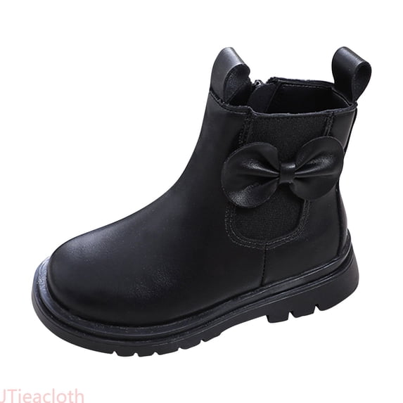 JTieacloth Girls Bow Decor Side Zipper Ankle Boots, Non- Soft Sole Casual Cute Short Boots for Kids(Black)