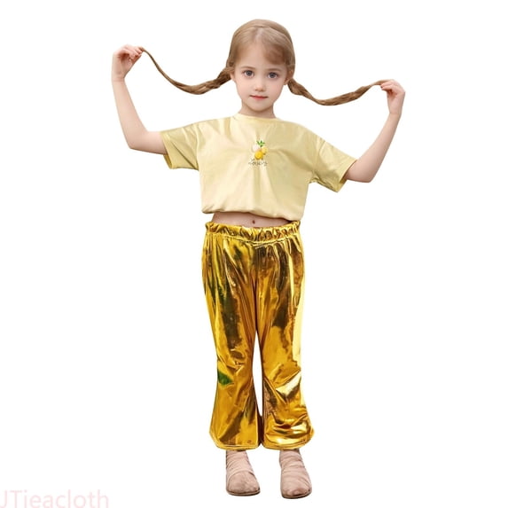 JTieacloth Girls Cute Pants Children's Bright Flared Pants Dance Folk Dance Fishtail Pants,Sizes 5-6 Years