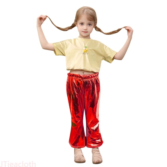 JTieacloth Girls Cute Pants Children's Bright Flared Pants Dance Folk Dance Fishtail Pants,Sizes 7-8 Years