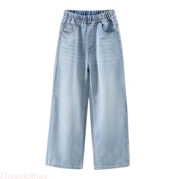 JTieacloth Girls Jeans Denim Stylish And Comfortable Straight Leg Pants For Big Girls Wide Leg Trousers Loose Fit Casual Long Pants For Girls,Sizes 4-5 Years