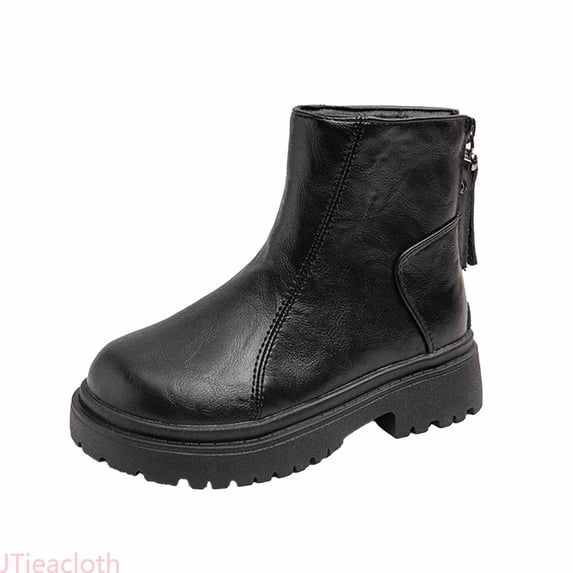 JTieacloth Girls For Kids Stylish And Warm Short Leather Booties For Fall And Winter Cozy Lined Footwear Classic British Style For Young Girls,Boots for Girls Black
