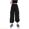 thumbnail image 1 of JTieacloth Girls Loose Cargo Pants Girls Kids Summer Casual Cargo Pants Solid Color Loose Fashion Sweatpants Trousers For Sports Activewear,Sizes 7-8 Years, 1 of 7