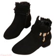 thumbnail image 1 of JTieacloth Girls Low Heel Boots Stylish Girls Ankle Boots With Low Heel Fashionable Casual Winter Footwear For Teen And Big Kids,Black, 1 of 6