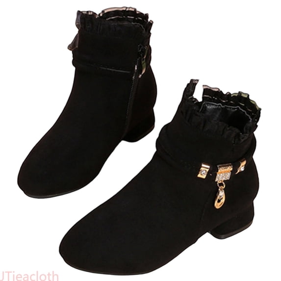 JTieacloth Girls Low Heel Boots Stylish Girls Ankle Boots With Low Heel Fashionable Casual Winter Footwear For Teen And Big Kids,Black