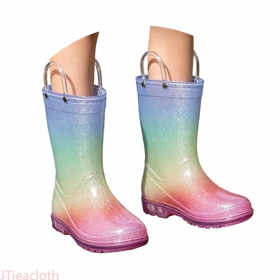 JTieacloth Girls Mid Calf Rain Boots Transparent Easy Pull Handles Rain Boots Non Sole Outdoor Waterproof Rain Shoes,Sizes 2