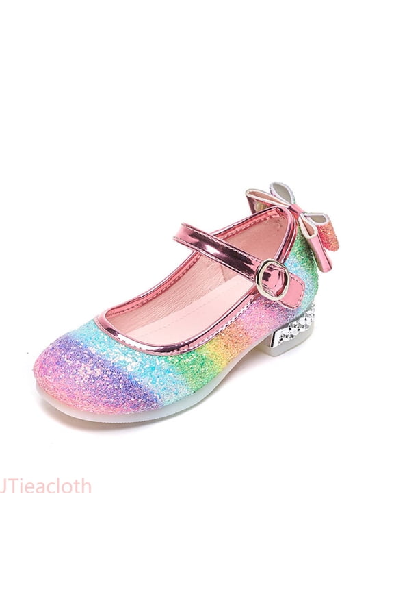 Girls Sandals With Rainbow Rubber Soles Suitable Glittering High Heeled Girls' Formal Dress Sandals Girls Flat Sandals,Sizes 9.5 Little Kid(3.5-4 Years)