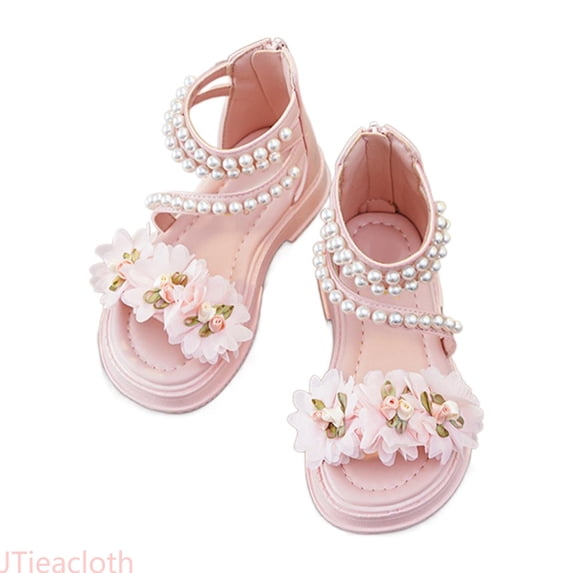 JTieacloth Girls' Sandals Summer Children's Soft Sole Shoes Fashion Girls' Pearl Flower Decoration Princess Shoes Baby Beach Shoes Summer Flat Sandals,Sizes 12 Little Kid(5.5-6 Years)