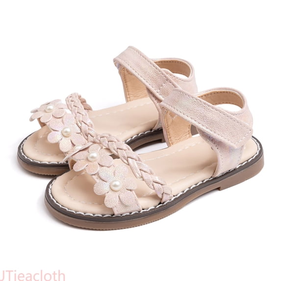 JTieacloth Girls Sandals For Toddlers Soft Sole Glitter PU With Flower Weaving Design Casual Summer Shoes For Baby To Ages 1 6 Years Girls Flat Sandals,Sizes 21 Toddler(15-18 Months)
