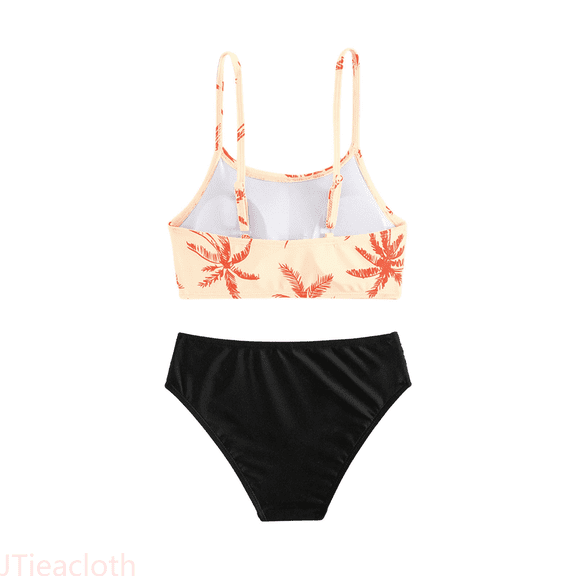 JTieacloth Girls Swimsuit 2 Piece Bikini Set, Tiered Ruffled Bathing Suit Adjustable Straps Girls Swimwear,Sizes 7-8 Years