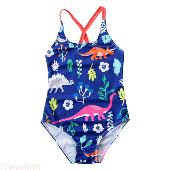 JTieacloth Girls Swimsuit One Piece Bathing Suit Crossed Back Straps Swimsuits Floral Print Girl Swimwear,Sizes 3-4 Years