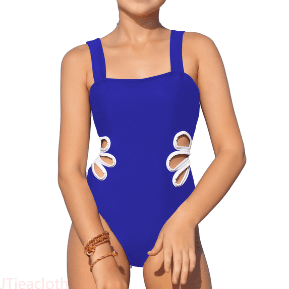 JTieacloth Girls Swimsuit Solid Color Cut Out One Piece Bathing Suit with Chest Pad Adjustable Strap Girls' Swimwear,Sizes 9-10 Years