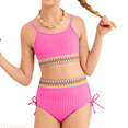 thumbnail image 1 of JTieacloth Girls Swimsuits Teen Girls Two Piece Bathing Suit High Waist Bikini Set With Chest Pad Color Block Swimwear 9 16T,Sizes 13-14 Years, 1 of 6