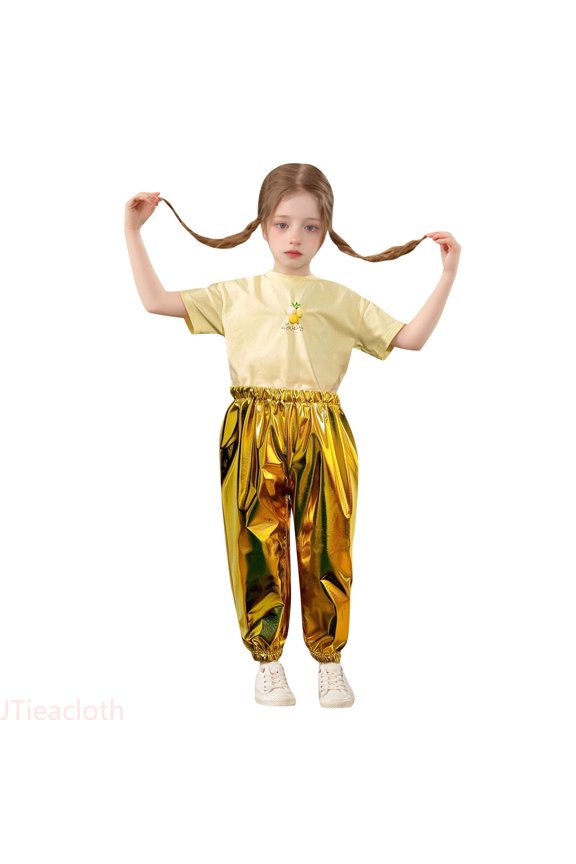 Girls Trendy Pants Bronzed Bright Straight Pants Children's Stretch Dance Closing Pants,Sizes 18 Years