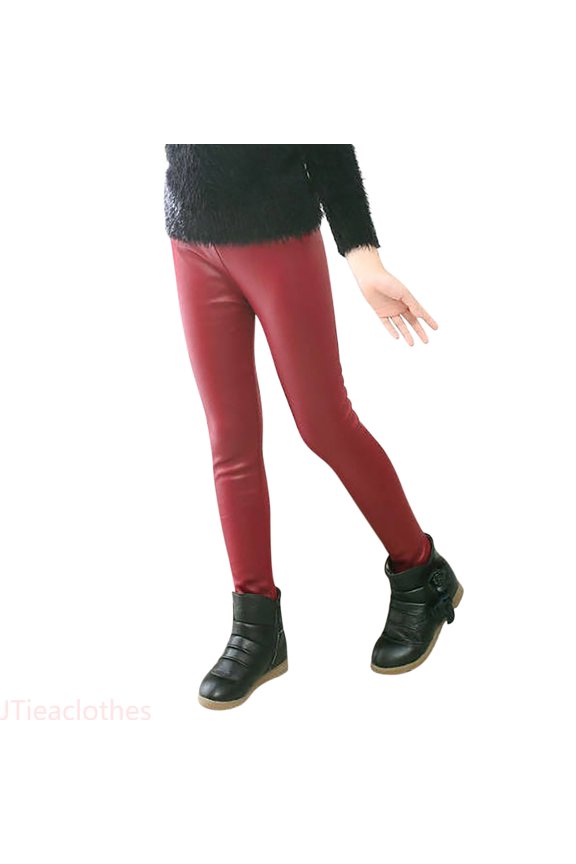 Girls Trendy Pants Girls Solid Stretchy Leather Legging Teens Pants Dance Pants Running Active Tights For Kids Youth Teen,Sizes 3-4 Years