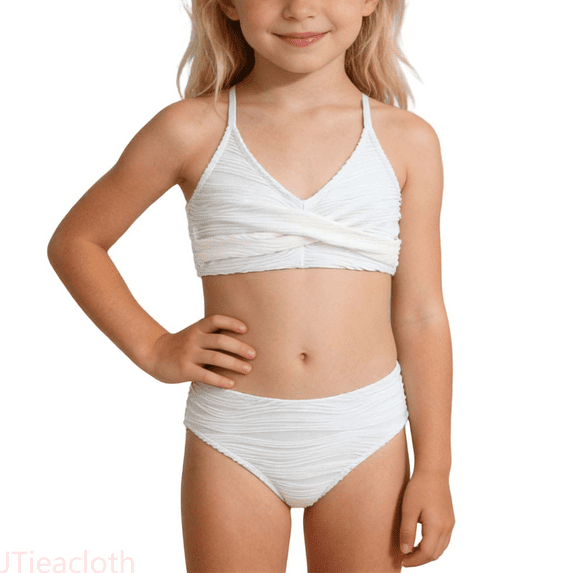 JTieacloth Girls Two Piece Bikini Swimsuit Sleeveless Solid Color Tankini Top And Bottom Swimwear Outfit,Sizes 12-13 Years