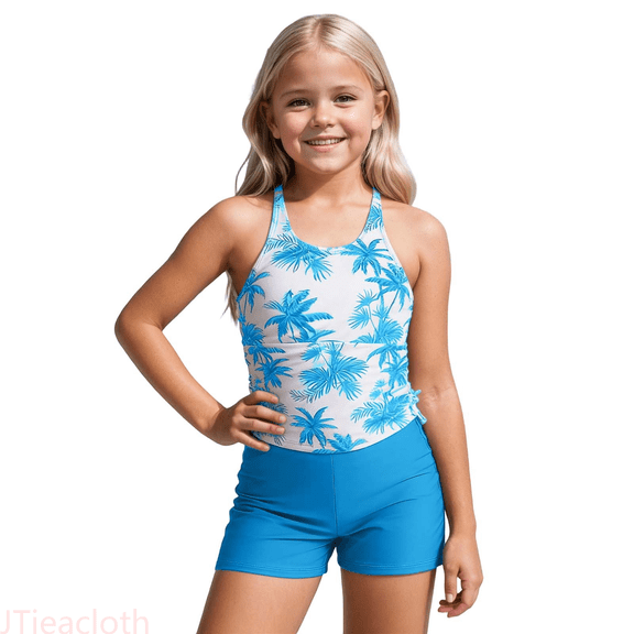 JTieacloth Girls Two Piece Swimsuits For Kids UPF 50 Sun Rash Guard And Swim Shorts For Beach Pool Water Play,Sizes 5-6 Years