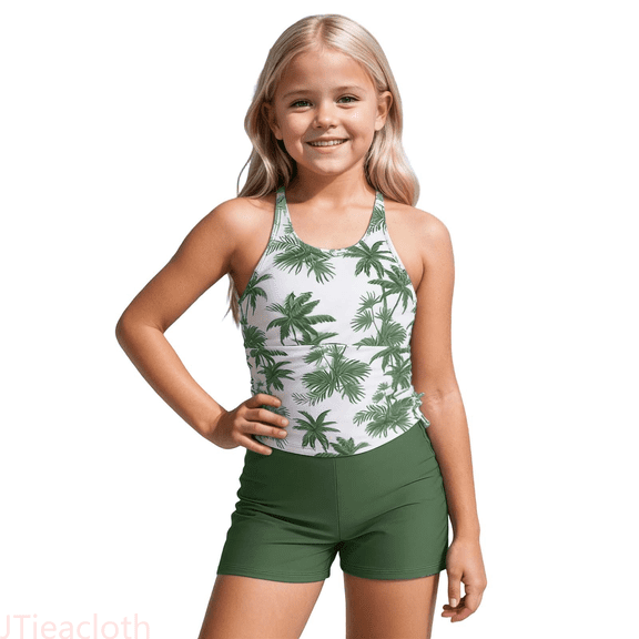 JTieacloth Girls Two Piece Swimsuits For Kids UPF 50 Sun Rash Guard And Swim Shorts For Beach Pool Water Play,Sizes 7-8 Years