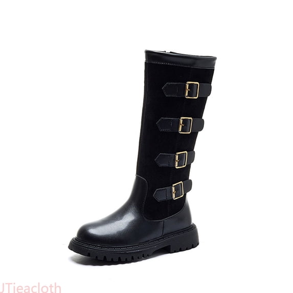 JTieacloth Girls Winter Boots Fashion Mid Calf Warm Lined Shoes Non Slip Sole Comfortable Casual Booties For Toddler Youth,Outdoor Boots Black
