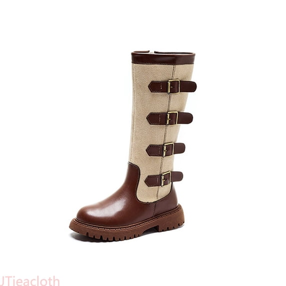 JTieacloth Girls Winter Boots Fashion Mid Calf Warm Lined Shoes Non Slip Sole Comfortable Casual Booties For Toddler Youth,Outdoor Boots Brown