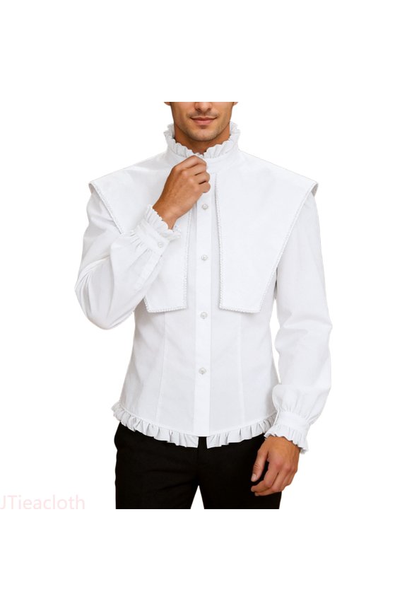 Gothic Style Solid Color Shirt Classic Long Sleeve Button Down Casual Formal Wear Beach Summer Shirt White