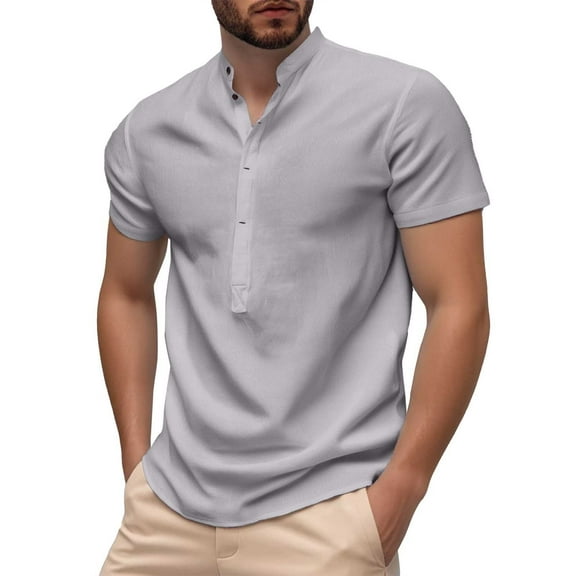 JTieacloth Have It Tall Mens T Shirt Men's Fashion Solid Color Business Casual Shirt Stand Collar Short Sleeve T Shirt