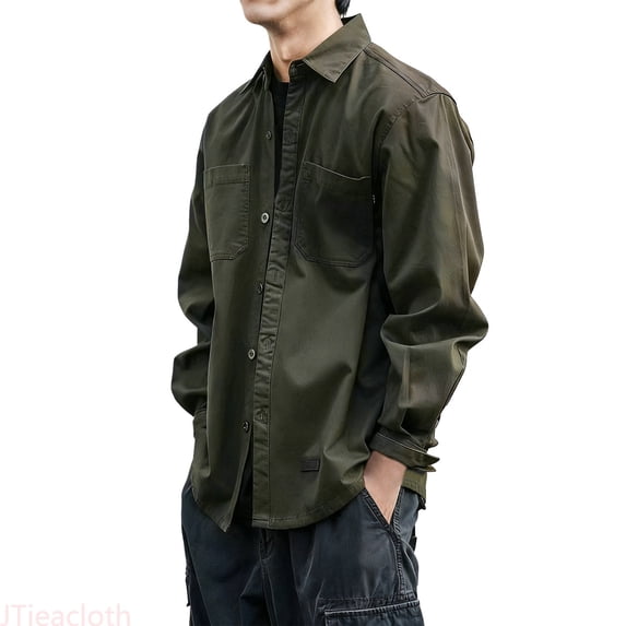 JTieacloth Heavy Duty Work Shirt For Long Sleeve Button Down Utility Twill Casual Business Wear Durable Comfortable Pocketed Attire Mens Regular Fit Button Down Shirts Green