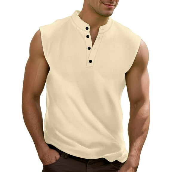 JTieacloth High Neck Tops for Men Men's Sleeveless Tank Top Casual Breathable Comfortable Loose Fit Button Down Summer Workout Gym Outdoor Hiking