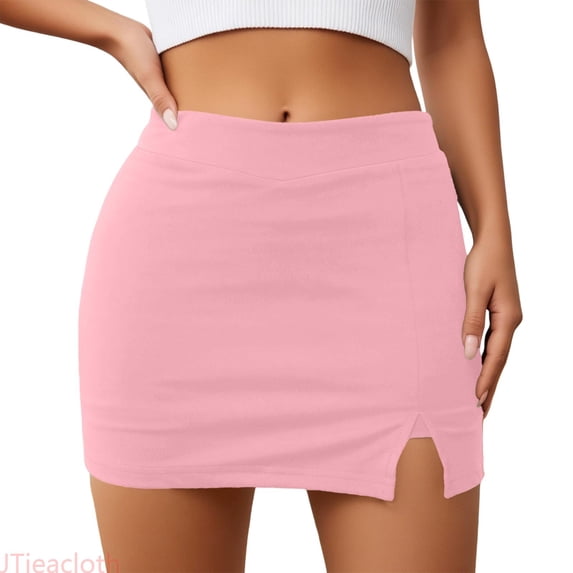 JTieacloth High Waist Side Slit Skirt With Built In Shorts Stretchy Bodycon Pencil Skirt For Casual And Party Wear,Women's Skirts(Pink)