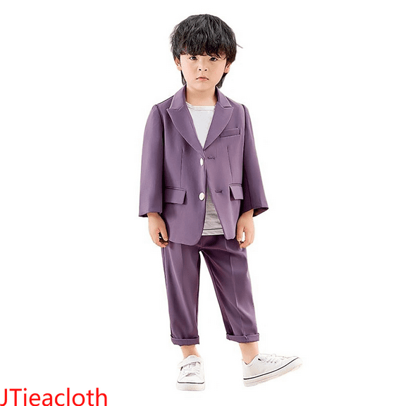 JTieacloth Hoodie and Pants Sets Boys Business Suits Coat 3 Piece Outfit Tuxedo Set For Kids Formal Suit For Boys With Pants Necklace Set Slim,Sizes 7-8 Years(Purple)
