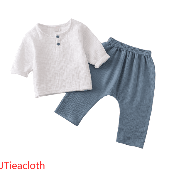JTieacloth Hoodie and Pants Sets Toddler Kids Baby Boy Girl Solid Pullover Long Sleeve Linen Sweatshirt T Shirt Nine Inch Pants Crewneck Tops Shorts Set Clothes,Sizes 6-12 Months(Blue)