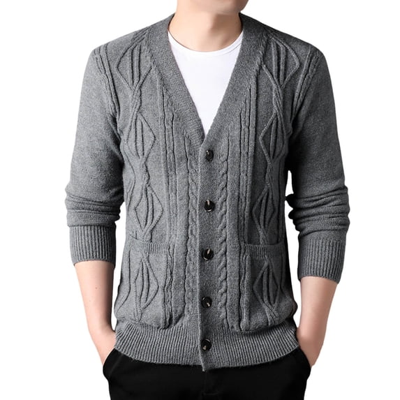 JTieacloth Knitted Pullover Sweaters Men Thick Knit Cardigan Shape Loose Casual V Neck Sweater Coat(Gray)