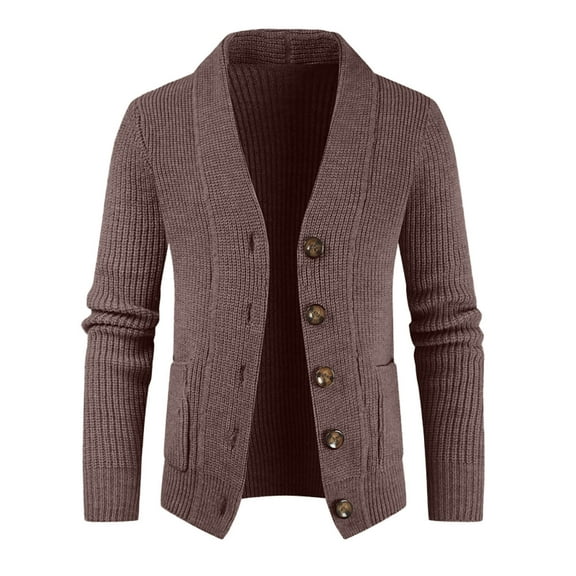 JTieacloth Knitted Pullover Sweaters Mens Autumn And Winter Fashion Casual Cardigan Button Standing Neck Pocket Long Sleeve Sweater Coat(Brown)