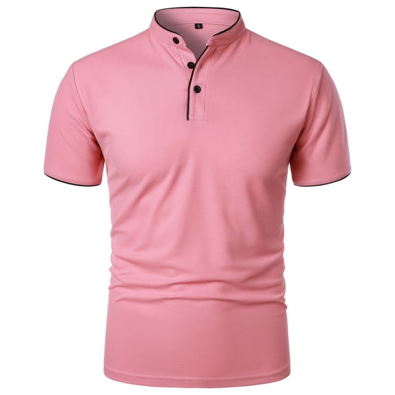 JTieacloth Large T Shirts for Men European Solid Color Stand Up Collar Button Men Casual Loose Comfortable Foreign Trade Business Short Sleeved Top